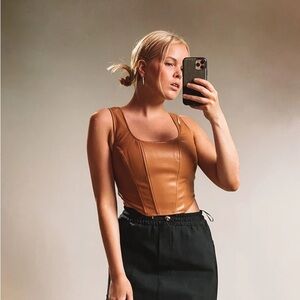 New Brown Leather Corset Top by ArtcareShop Size S